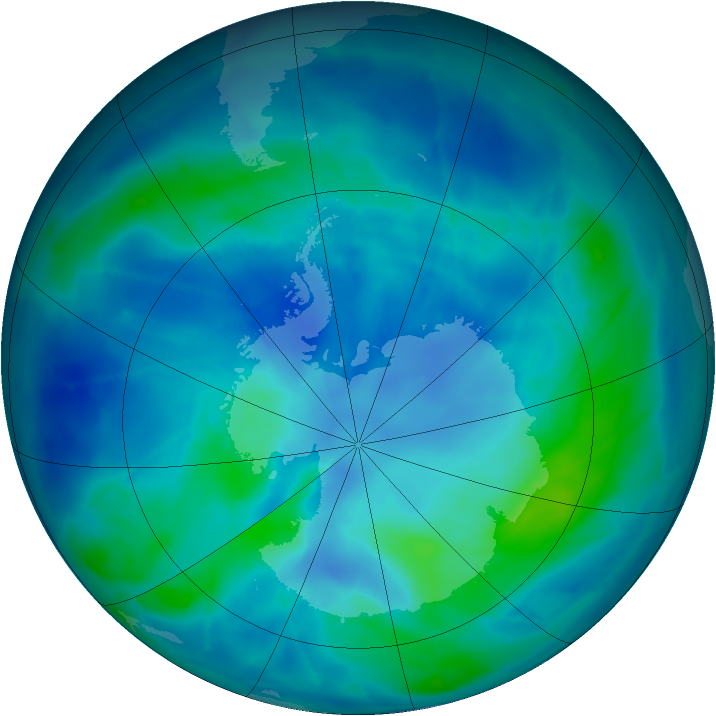 Antarctic ozone map for 12 March 2009